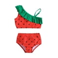thumbnail image 1 of MIASHUI Girls 2 Piece Swimsuit Watermelon Printed Ruffles Swimwear Beach Sport Bikini Set,Red,18-24 Months, 1 of 6