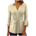 thumbnail image 1 of IROINID On Sale Plus Size Shirts for Women Crew Neck Long Sleeve Comfortable Trumpet Printed Buttoned Basic Ruched Tops Pleated T-shirts Blouses,Yellow, 1 of 5