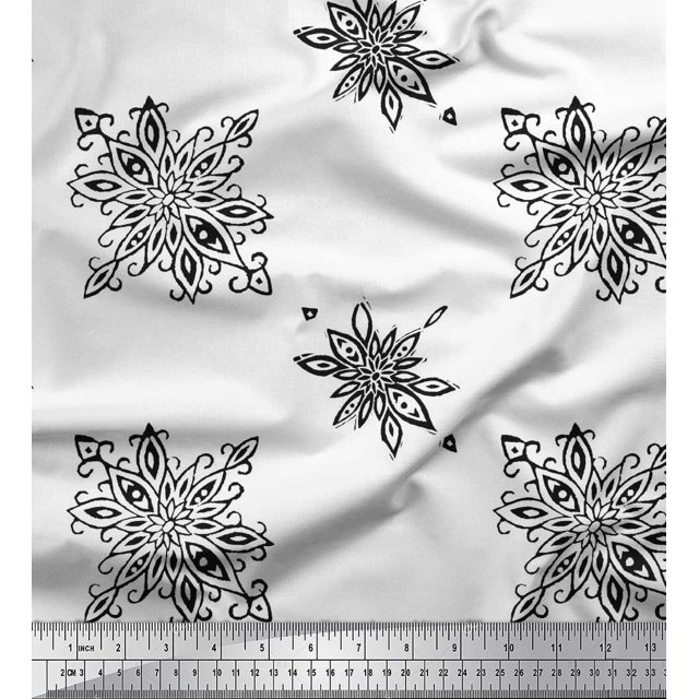 Soimoi Silk Fabric Floral Block Print Fabric by The Yard 42 Inch Wide