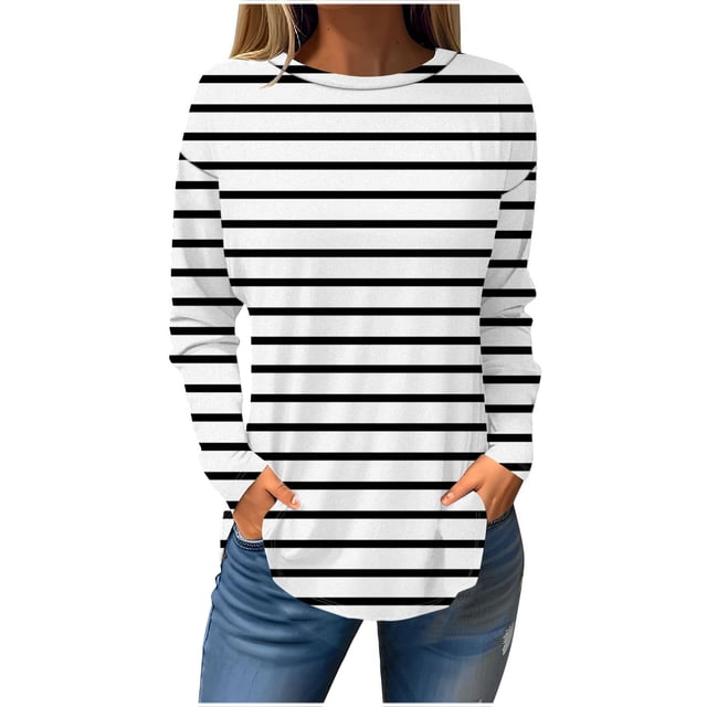 T-shirt Ample Imprimé pour Femmes, Manches Longues, Blouse à Col Rond, Hauts Décontractés, Chandail à Capuchon