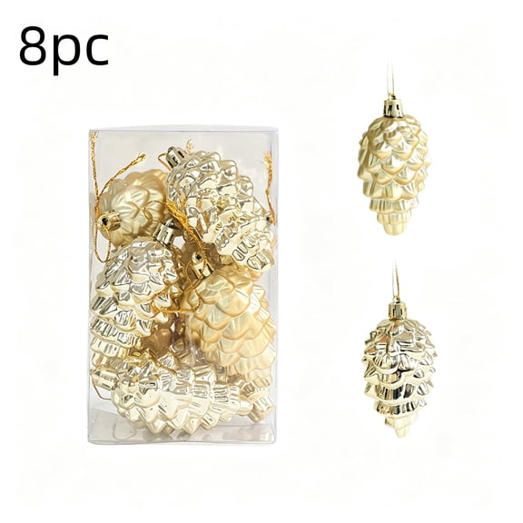 Iumwxz 8PC Christmas Pinecone Ornaments Plastic Hanging Pines Cones Baubles with String for Xmas Tree Wreath Garland Window Home Shop Holiday Decoration 8x4cm