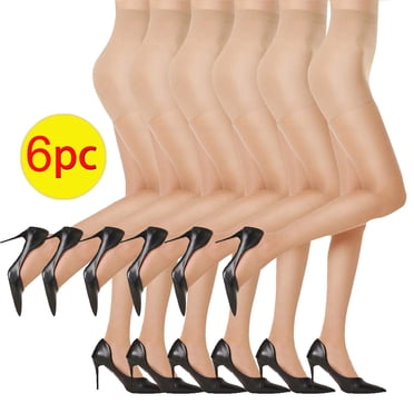 Bas pour Femmes de Couleur Unie à Haute Élasticité avec Bas Antidérapants en Soie et Bas - 6 Paires de Collants Transparents pour Femmes