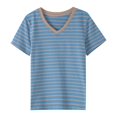 thumbnail image 4 of Women's Striped Retro Top Korean Style Full Loose Round Neck Short Sleeve Design Sense Color Contrast T Shirt, 4 of 4