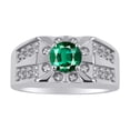 thumbnail image 1 of RYLOS Men's Rings Sterling Silver Designer Starburst 7MM Round Gemstone & Diamond Ring Emerald May Birthstone Rings Size 12, 1 of 7