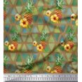 thumbnail image 1 of Soimoi Brown polyester Crepe Fabric Triangle & Pine Fruits Printed Craft Fabric by the Yard 42 Inch Wide, 1 of 5