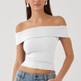 thumbnail image 2 of Dealovy Going out Tops for Women off Shoulder Crop Tops Short Sleeve Solid Color Stretchy Slim Fitted Basic Tees, 2 of 7