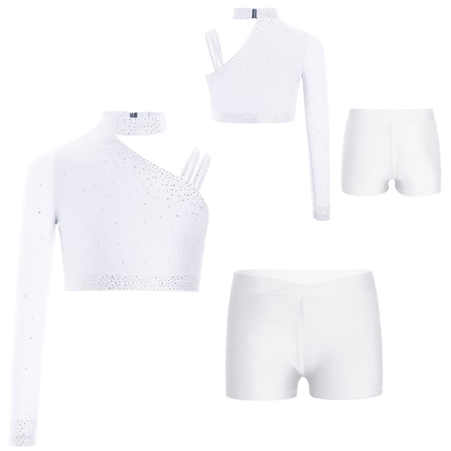 Manyakai Gymnastic Dance Outfits for Girls Latin Jazz Dance Performance Costumes Athletic Sports Workout White 10