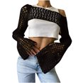 thumbnail image 1 of Longues Tuniques de Plage pour Maillots de Bain Femmes Chemise en Tricot Ajourée Unie Col Rond Manches Longues Hauts Tricotés Tuniques de Plage pour Femmes en Liquidation, 1 of 4