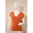 thumbnail image 1 of TAHARI Orange BALLY Knit MARMALADE V-Neck TOP Shirt MODAL Blend S, 1 of 1