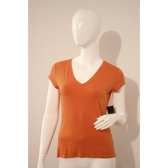 TAHARI Haut à Col en V en Tricot Marmelade Orange BALLY Mélange de MODAL S