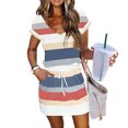 thumbnail image 1 of Ovzne Robes pour Femmes 2025 Robe d'Été Mode pour Femmes Imprimé Col en V Manches Courtes Cordon Taille Élastique Poche Robe Chandail Robe pour Femmes Manches Courtes Imprimée Liquidation, 1 of 5