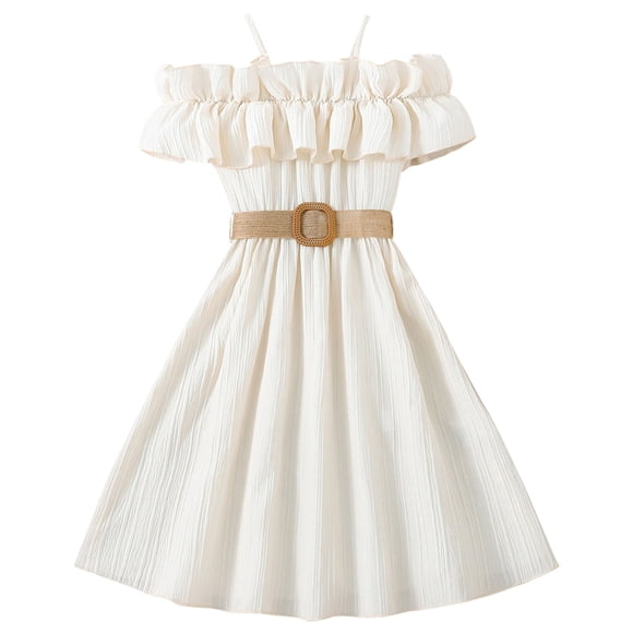 LUOGENLI Dress Toddler Girls Sleeveless Solid Princess Dress Dance Party Dresses Clothes Dress for Girls Trendy Floral White 8-9 Years