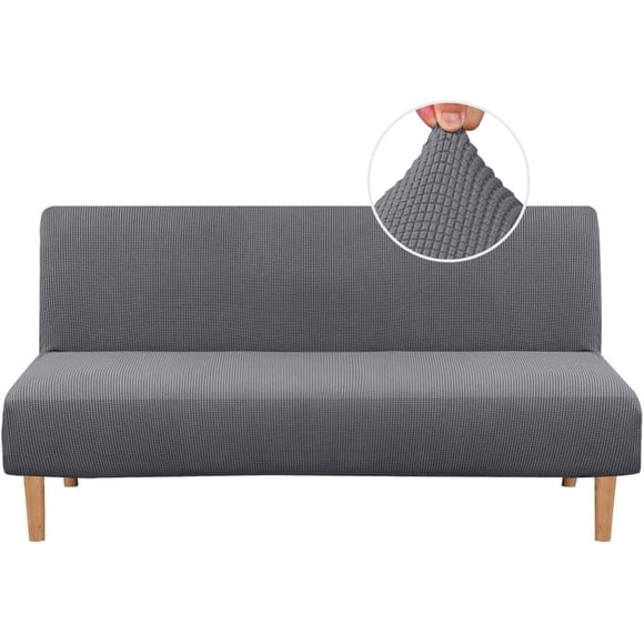 Armless Futon Cover Stretch Sofa Bed Slipcover Protector Elastic Feature Rich Textured High Spandex Small Checks Jacquard Fabric Futon Cover, Machine Washable