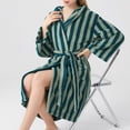 thumbnail image 3 of Plush Soft Hooded Robes for Women, Striped Printed Fleece Womens Robe Cozy Warm Bathrobe Luxury Hotel Spa Robe, 3 of 5