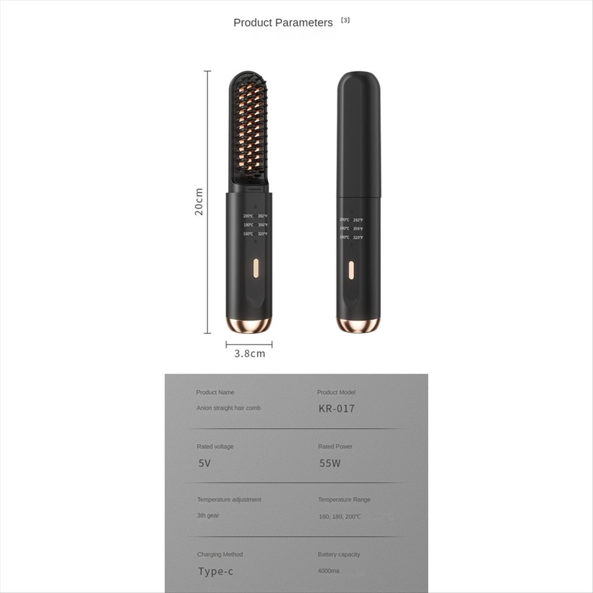 Cordless Hair Straightener Brush Fast Heated Straightener Brush Multifunctional Negative Ions Electric Hot Comb Hair,1 x Hair Straightening Comb 1 x USB cable 1 x Dust bag,Black