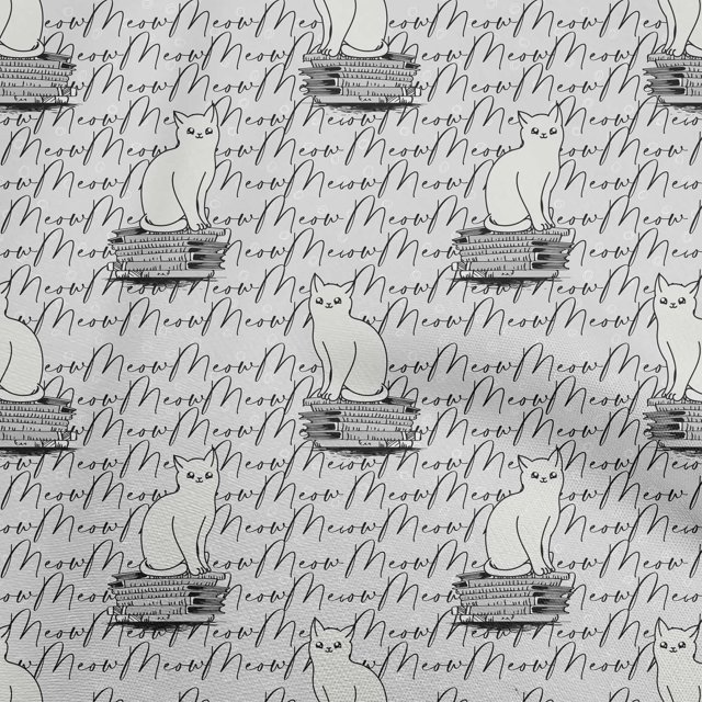oneOone Cotton Poplin Light Gray Fabric Animal Cat With Text Texture Sewing Material Print Fabric By The Yard 42 Inch Wide