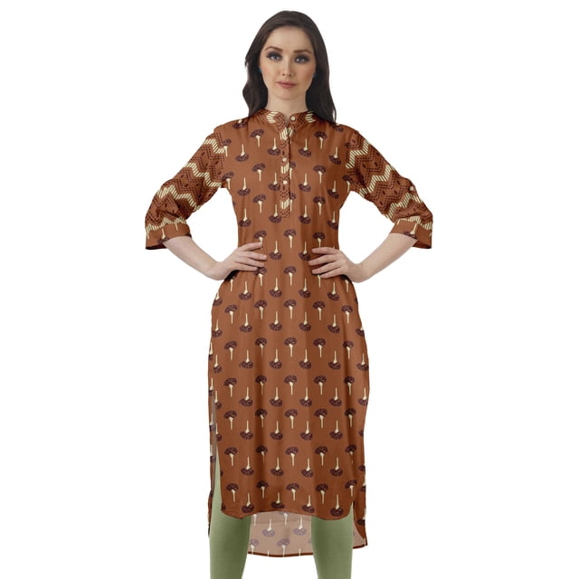 Moomaya Kurti Tunique Imprimée à Col Mandarin Longueur Genou pour Femmes Vêtements Porter