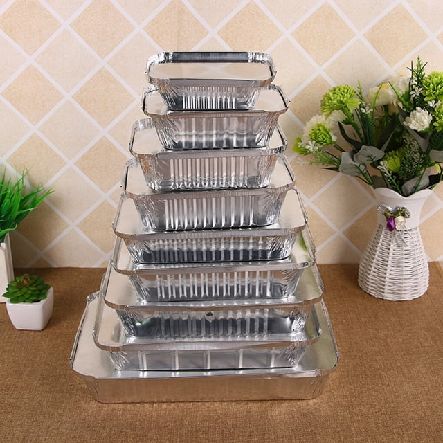 Lot de 10 Plats en Papier D\'aluminium Accessoires Ménagers Jetable Grande Capacité Contenant Alimentaire Rectangulaire Plaque de Cuisson Plat à Usage Unique 700 ml Couvercle