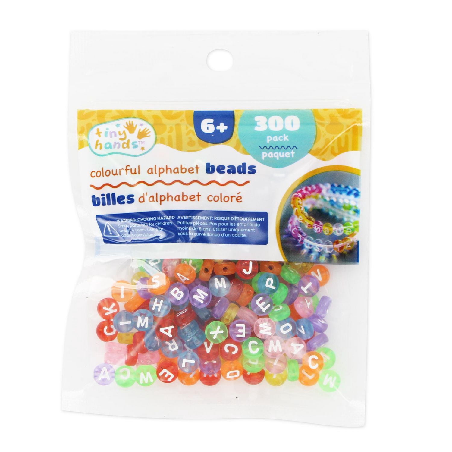 TINY HANDS Alphabet rond perles, transparent, 300 pièces, 6 mm (0.23 po), âge 6+, enfants, bricolage, 6 mm (0.24 po)