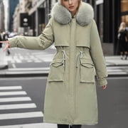 EGNMCR Womens Long Puffer Coat, Long Sleeve Padded Winter Down Coats, Hooded Parka Jacket Women's Fall And Winter Long Sleeved Warm Cotton Jacket Bread Women Coat