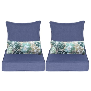 Aoodor 23"x26" Dark Blue Patio Chair Cushions Set, Memory Foam Outdoor Seat Cushions (Set of 2 Seats, 2 Backs, 2 Lumbar Pillows)