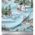 thumbnail image 1 of Soimoi Green Moss Georgette Fabric Animals & Pine Tree Decor Fabric Printed Yard 42 Inch Wide, 1 of 5
