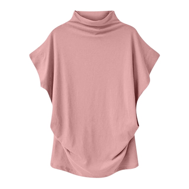 Yuyuzo Hauts à Manches Cap pour Femmes, Chandails à Col Montant, T-Shirts de Couleur Unie, Blouse, Haut Décontracté d'Été