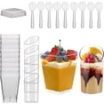 thumbnail image 1 of Coupes à Dessert Transparentes avec Couvercles et Cuillères, Lot de 50 Coupes à Dessert Mini 5 Oz 3 Oz, 2 Types de Coupelles d'Apéritif Parfait, Mini Gobelets Réutilisables pour Desserts de Fête, 1 of 6