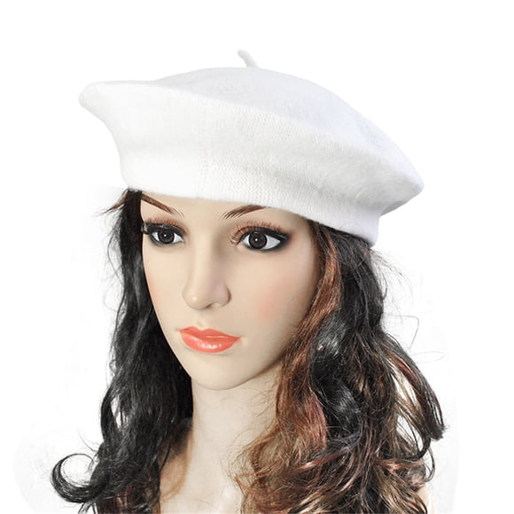 Ladies Solid Color Imitation Wool Beret Bud Hat Painter Hat Berets Hat for women White