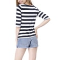 thumbnail image 3 of INSPIRE CHIC Hauts pour Femmes Non Doublés Col Rond Manches au Coude Coupe Ajustée T-Shirt Décontracté 2TG Blanc Bleu Foncé, 3 of 7