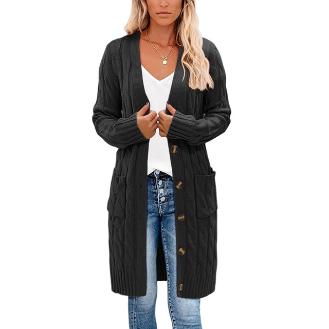 FOCUSNORM Women Juniors Cardigan, Solid Color Long Sleeve Sweater Coat with Pockets