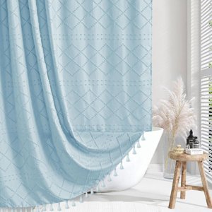 SuxuMhao Linge de douche Rideau - Rideau de douche imperméable lavable avec lin, rideau de douche Boho, lin de douche bleu, W36"*H72" 1 Rideau de pièce pour salle de bains, Rideaux de douche durables, Style 8