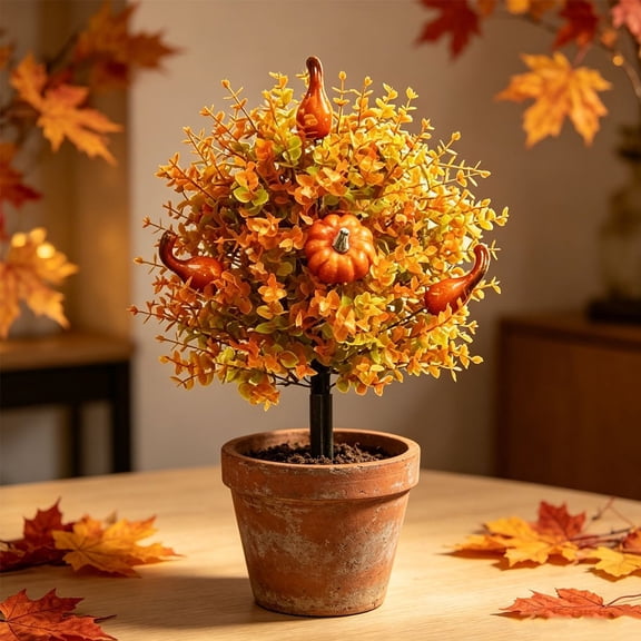 Roiihwy Fleurs Artificielles pour l'Extérieur, Fausses Fleurs avec Insertion au Sol, Plantes et Fleurs Artificielles Résistantes aux Uv Plantes d'Automne pour la Maison et la Cuisine Décoration d'Automne pour l'Action de Grâce, Orange