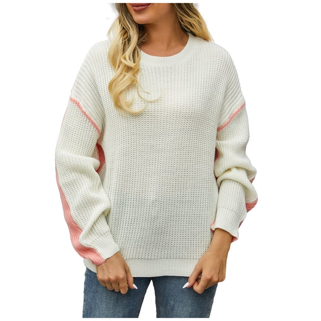 RKSTN Sweaters for Women Casual Fashion Contraste Tricot Pull Manches Longues Col Rond Pull Automne Sweaters