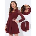 thumbnail image 2 of INSPIRE CHIC Robe Courte à Manches Longues en Maille à Volants à Col Noué pour Femme Rouge Vin TG, 2 of 4