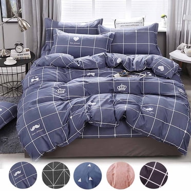 LSLJS Queen Comforter Set, 4 Pieces Reversible Gray Bedding, Queen Size Bed Set for All Seasons, Bed in a Bag with Down Alternative Comforter, Sheets, Pillowcases & Shams