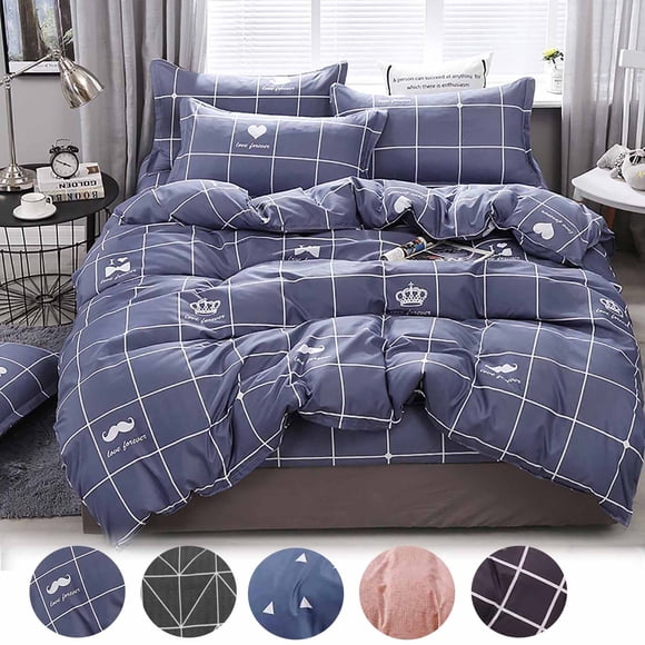 LSLJS Queen Comforter Set, 4 Pieces Reversible Gray Bedding, Queen Size Bed Set for All Seasons, Bed in a Bag with Down Alternative Comforter, Sheets, Pillowcases & Shams