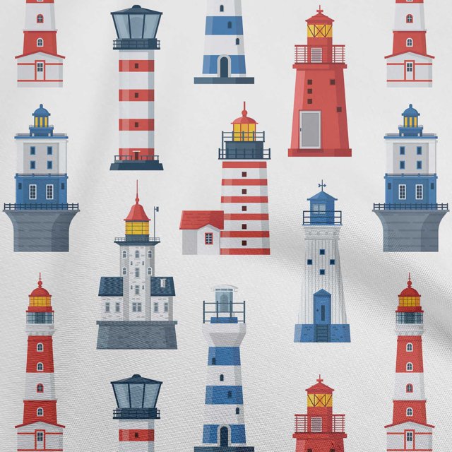 oneOone Cotton Flex Red Fabric Sea Lighthouse Craft Projects Decor Fabric Printed By The Yard 40 Inch Wide