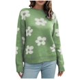 thumbnail image 1 of Rbaofujie Chandails d'Automne pour Femmes Ample Fleurs Chandail à Col Rond Blouse d'Hiver à Manches Longues Chandail Vert Chandail à Capuchon, 1 of 7