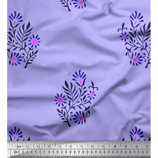 Soimoi Poly Georgette Fabric Leaves & Floral Block Print Fabric by Yard 52 Inch Wide