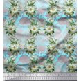 thumbnail image 1 of Soimoi Polyester Crepe Fabric Leaves & Magnolia Floral Print Sewing Fabric Yard 52 Inch Wide, 1 of 5