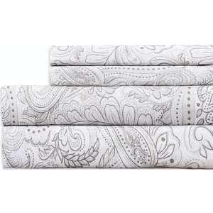 EnvioHome 100% Feuilles de lit en coton, 3 Pièce - Cool & Feuilles de lit en coton percale pour lits jumeaux Crisp - Paisley Grey