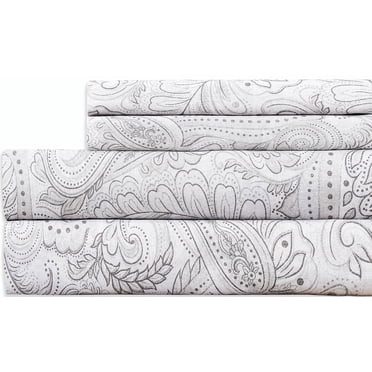 EnvioHome 100% Cotton Bed Sheets, 4 Piece - Cool & Crisp Cotton Percale Double Bed Sheets Set - Paisley Grey, Full