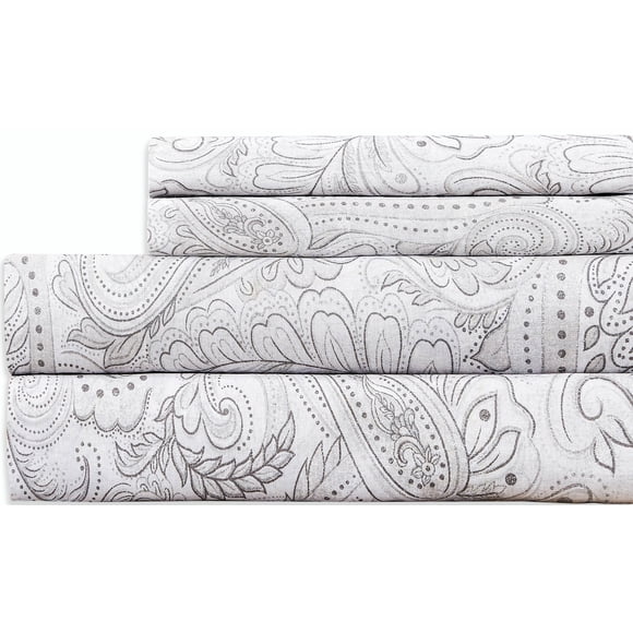 EnvioHome 100% Cotton Bed Sheets, 4 Piece - Cool & Crisp Cotton Percale King Size Bed Sheets - Paisley Grey