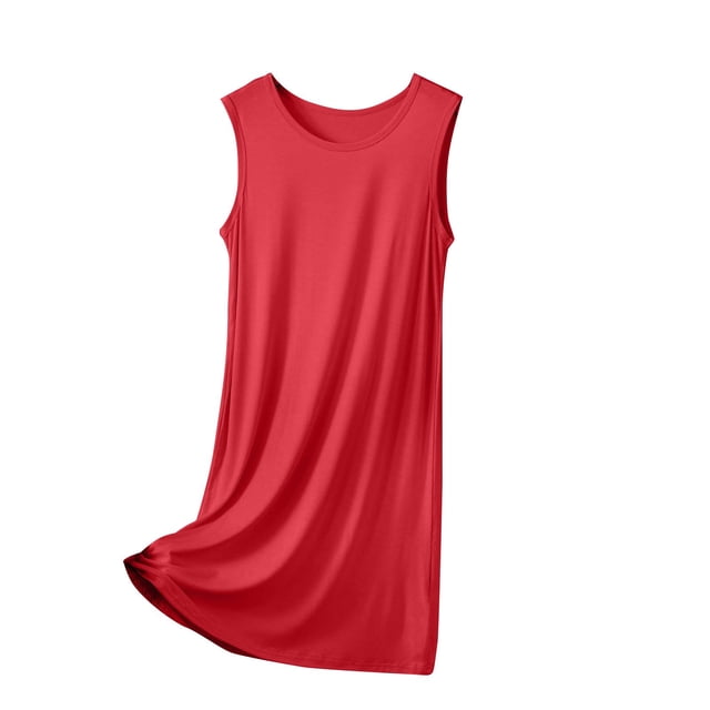 Diufon Robe de Pyjama pour Femme Été Mince Respirante Sans Manches Col Ras du Cou Chemises de Nuit Décontractées Amples Vêtements de Nuit pour la Maison