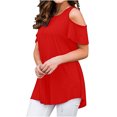 thumbnail image 1 of Off the Shoulder Shirts for Women Summer Short Sleeve Solid Color Tank Top Ladies Plus Size Beach Flowy Tees Blouse (X-Large, Red), 1 of 6