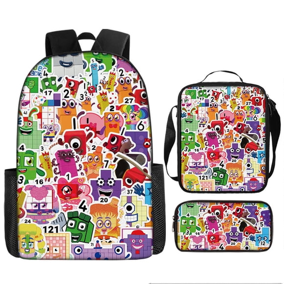 Numberblocks Backpack Numberblocks Student Schoolbag Cartoon Backpack Shoulder Bag Pencil Case Three-Piece Set