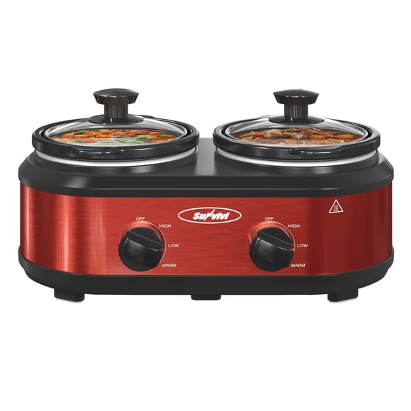 Sunvivi Double Slow Cooker,2 Pot Small Mini Crock Buffet Servers and Warmer,Dual Pot Oval Manual Slow Cooker with Adjustable Temp