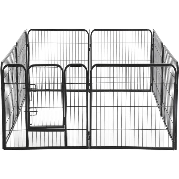 FDW Pet Playpen 8 Panel 32” Inch Indoor & Outdoor Folding Metal Exercise Pen & Pet Playpen Puppy Cat Exercise Fence Barrier Kennel, Black