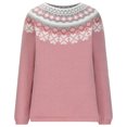 thumbnail image 4 of Fartey Chandail Fair Isle Vintage d'Automne pour Femmes, Décontracté, Ample, à Manches Longues, Col Ras du Cou, Tricoté, Chandail, Hauts, Automne Hiver, Chaud, Chandail, en Liquidation, Rose, P-2TG, 4 of 6